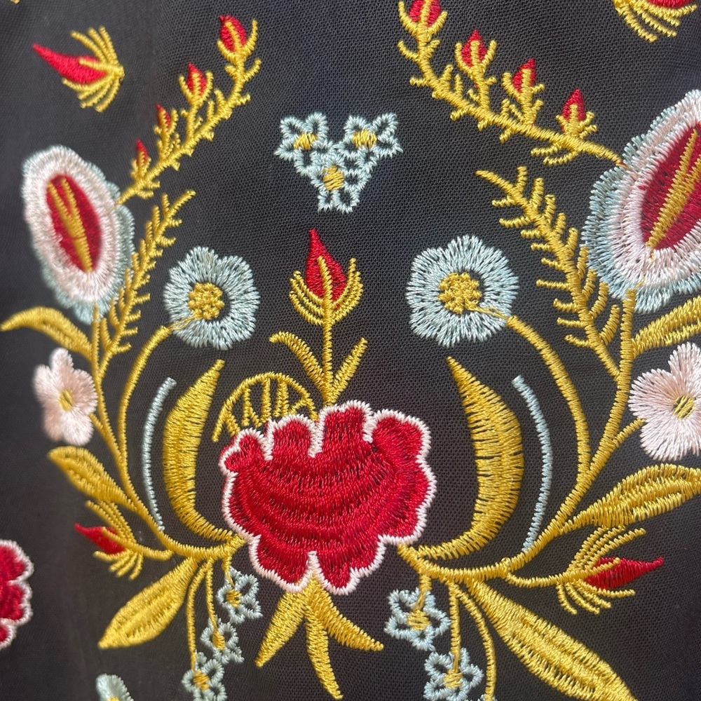 Embroidered Black Cami Tank Top Floral Boho - Picture 4 of 5